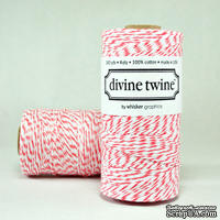 Хлопковый шнур от Divine Twine - Coral, 1 мм, цвет коралловый/белый, 1м