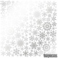 Аркуш одностороннього паперу зі срібним тисненням, дизайн Silver Snowflakes White, 30,5см х 30,5см, ТМ Фабрика Декору - ScrapUA.com