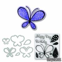 Набор лезвий с штампиками от Sizzix - Framelits Die Set 6PK w/Stamps - Butterflies, 6 шт. - ScrapUA.com