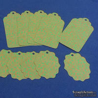 Набор тэгов из крафт-картона с зеленым растительным принтом, 300 г/м2, 10 штук, 85х45мм и 55х45мм