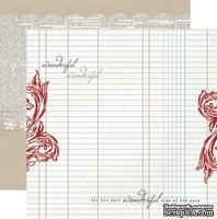 Лист двусторонней скрапбумаги Teresa Collins Designs - Santa's List - Ledger, размер 30х30 см.