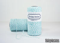 Хлопковый шнур от Divine Twine - Teal  Solid, 1 мм, цвет голубой/белый, 1м