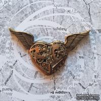 Гипсовое украшение  от Е.В.A - "Механическое сердце в стиле "стимпанк"  под античное золото, 7см, 1 шт.