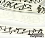 Лента Solid Ivory - Black &amp; Gold Print Black Music Notes, ширина 19 мм, длина 90 см - ScrapUA.com