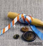 Лента American Crafts в диагональную голубую, белую, оранжевую полоску, ширина 9,5мм, 90 см - ScrapUA.com