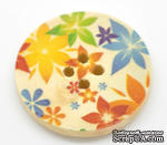 Деревянная пуговица Multicolor Flower Pattern  B15464, диаметр 3 см, 1 шт. - ScrapUA.com