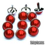 Набор брадсов Eyelet Outlet - Pearl Brads Red/Silver, цвет красный, в серебристой оправе, 12 мм, 10 штук - ScrapUA.com