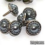 Набор брадсов Eyelet Outlet - Pearl Brads Smokey/Silver, цвет серый, в серебристой оправе, 14 мм, 10 штук - ScrapUA.com