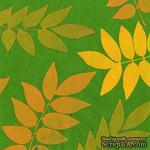 Салфетка для декупажа &quot;Осенняя листва (силуэты)&quot;, цвет фона: зеленый, размер: 33х33 см - ScrapUA.com