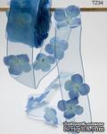 Лента с цветами - FLOWERS/PEARL CENTER/WIRED - голубая, ширина - 38 мм, длина 90 см - ScrapUA.com