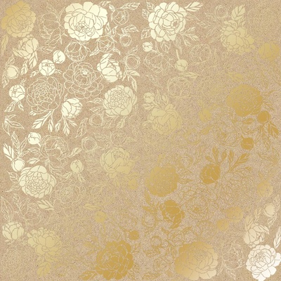 Аркуш одностороннього паперу з фольгуваннями, дизайн Golden Peony Passion Kraft, 30,5смx30,5см, TM Фабрика Декору