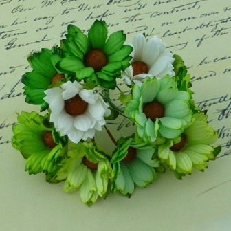 Ромашки, мікс кольорів (зелений, білий), 45мм, 5шт.