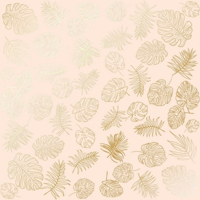 Аркуш одностороннього паперу з фольгуванням Golden Tropical Leaves Beige,ТМ Фабрика Декору