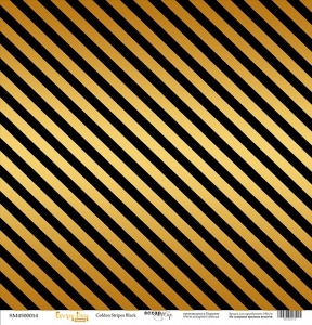Аркуш одностороннього паперу з золотим тисненням від Scrapmir - "Golden Stripes Black" з колекції Every Day, 30x30 см