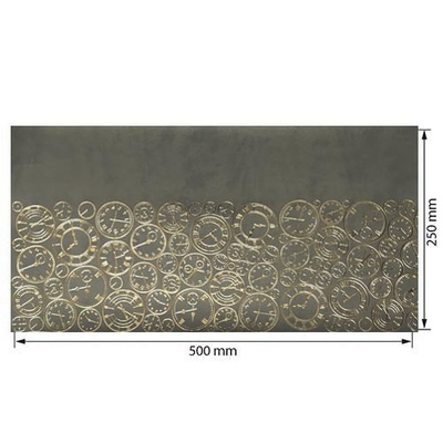 Відріз екошкіри з тисненням золотою фольгою Golden Clocks Gray 50x25см, ТМ Фабрика Декору