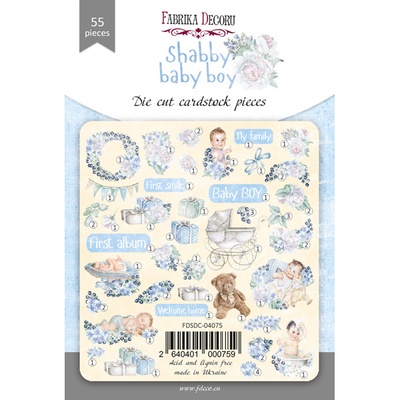 Набір висічок для скрапбукінгу, колекція Shabby baby boy Redesign, 55шт., ТМ Фабрика Декору