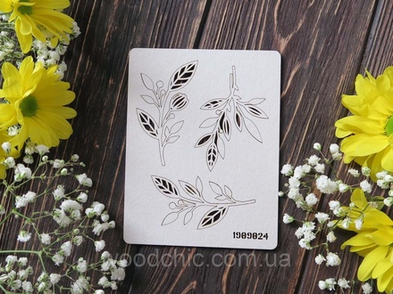 Чіпборд набір букетики листяні 2 від WOODchic, 3,8x6,6 см