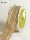 Стрічка з мішковини Natural Burlap and Stripe Edge, колір: бежевий/білий, ширина 38,1 мм, 90 см