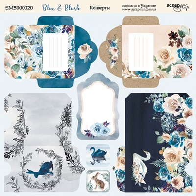 Аркуш двостороннього паперу для скрапбукінгу від Scrapmir - Конверти - Blue & Blush, 20x20см