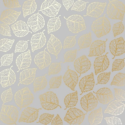 Аркуш одностороннього паперу з фольгуванням Golden Delicate Leaves Gray, ТМ Фабрика Декору