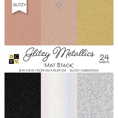 Набір кардстоку DCWV Glitzy Metallics W/Glitter, 15х15см, 24 аркуші, з глітером