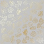 Аркуш одностороннього паперу з фольгуванням Golden Tropical Leaves Gray,ТМ Фабрика Декору