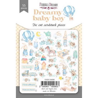 Набір висічок для скрапбукінгу, колекція Dreamy baby boy 55шт., ТМ Фабрика Декору