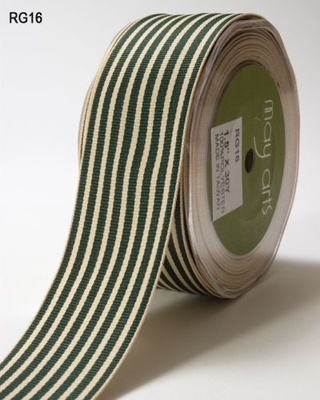 Стрічка Grosgrain/Ivory Stripes, колір зелений/білий, ширина 38 мм, довжина 90 см