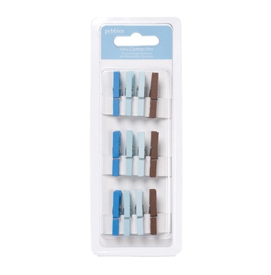 Набір прищепок від American Crafts - Pebbles Embellishments - Pebbles Embellishments - New Addition Boy - Mini Clothes Pins, 12 шт. 4 кольори у Набірі.