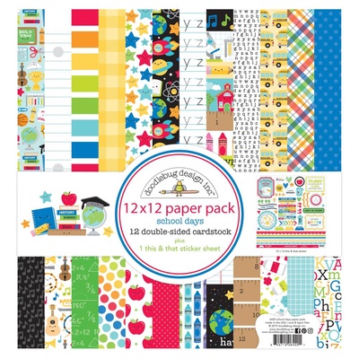 Набір паперу для скрапбукінгу від Doodlebug - School School Days, 30x30 см, 12+1 аркуш