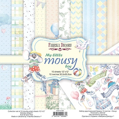 Набір паперу для скрапбукінгу My little mousy boy 30,5x30,5см 10 аркушів, ТМ Фабрика Декору
