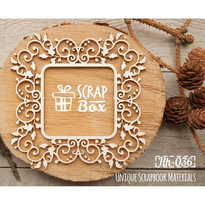 Чіпборд ScrapBox - Ажурна новорічна рамка з гостролистом Hh-036