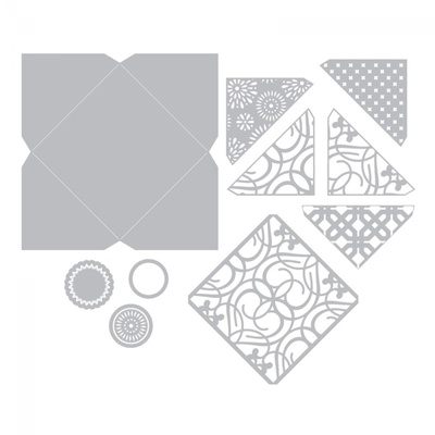 Ножі від Sizzix - Thinlits Plus Die Set 12PK - Envelope, Square, Конверт з ажурним квадратом