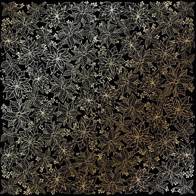 Аркуш одностороннього паперу з фольгуванням Golden Poinsettia Black, ТМ Fabrika Decoru