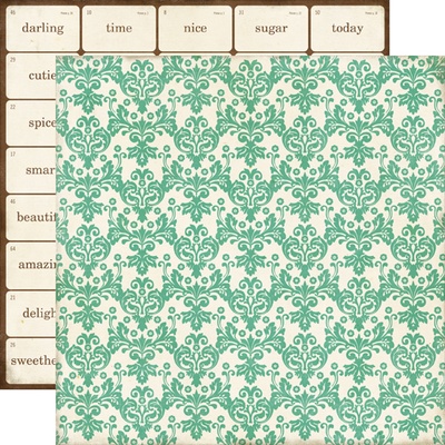 Аркуш двостороннього скрап-паперу Echo Park Paper This and That Teal Damask