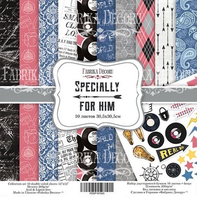 Набір паперу для скрапбукінгу — Specially for him, 20x20см, ТМ Фабрика Декору