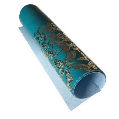 Відріз екошкіри з тисненням золотою фольгою Golden Butterflies Turquoise 50x25см, ТМ Фабрика Декору
