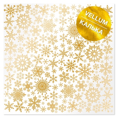 Аркуш кальки (велум) з золотим візерунком Golden Snowflakes 30,5х30,5см, ТМ Фабрика Декору