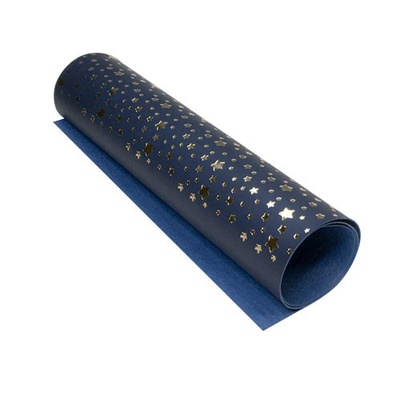 Відріз екошкіри з тисненням золотою фольгою Golden Stars Dark blue, розмір 500мм 250мм, ТМ Фабрика Декору