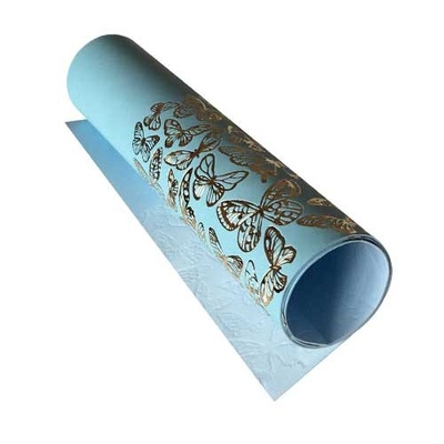 Відріз екошкіри з тисненням золотою фольгою Golden Butterflies Blue 50x25см, ТМ Фабрика Декору