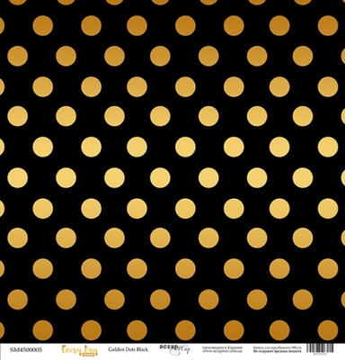 Аркуш одностороннього паперу з золотим тисненням від Scrapmir - "Golden Dots Black" з колекції Every Day, 30x30 см