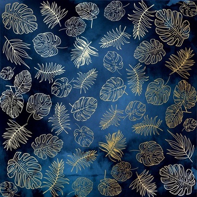 Аркуш одностороннього паперу з фольгуванням Golden Tropical Leaves Night garden,ТМ Фабрика Декору