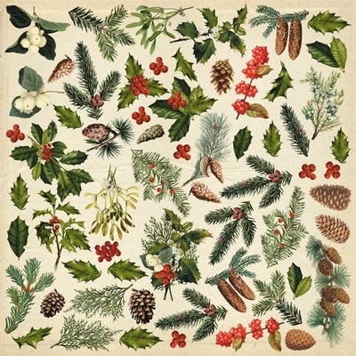 Аркуш з картинками для вирізання Winter botanical diary 30,5x30,5см, ТМ Фабрика Декору