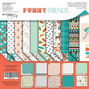 Набiр двосторонній паперу від Scrapmir - Funny Funny Friends, 20х20 см, 11 шт.