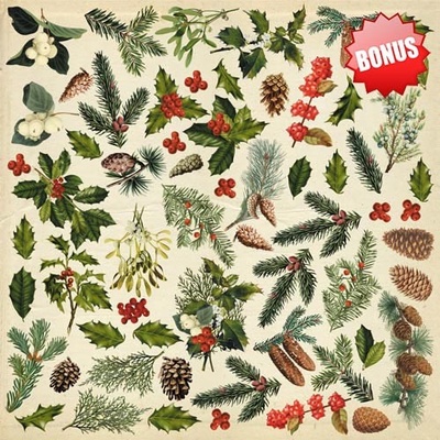 Набір скрап-паперу Winter botanical diary 20x20см, 10 аркушів, ТМ Фабрика Декору