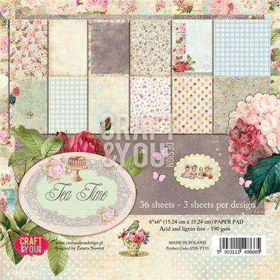 Набір одностороннього скрап-паперу від Craft & You Design - TEA TIME, 15x15см, 36 шт., 190 г/м²