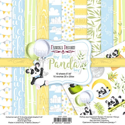 Набір скрап-паперу My little panda boy 20x20см, ТМ Фабрика Декору