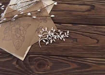 Чіпборд від WOODchic - "Завиток з листочками (великий)", 8x6 см