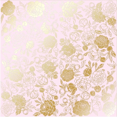 Аркуш одностороннього паперу з фольгуваннями, дизайн Golden Peony Passion Light Pink, 30,5смx30,5см, TМ Фабрика Декору