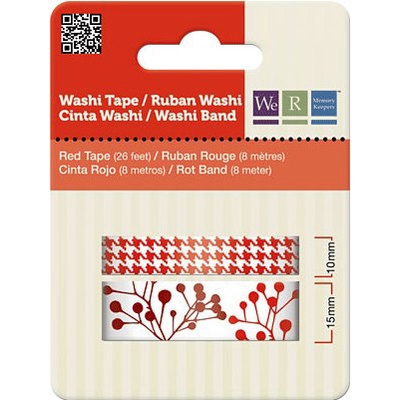 Паперовий скотч Washi Tape Red, довжина 16 м, ширина 10 - 15 мм, 2 шт.